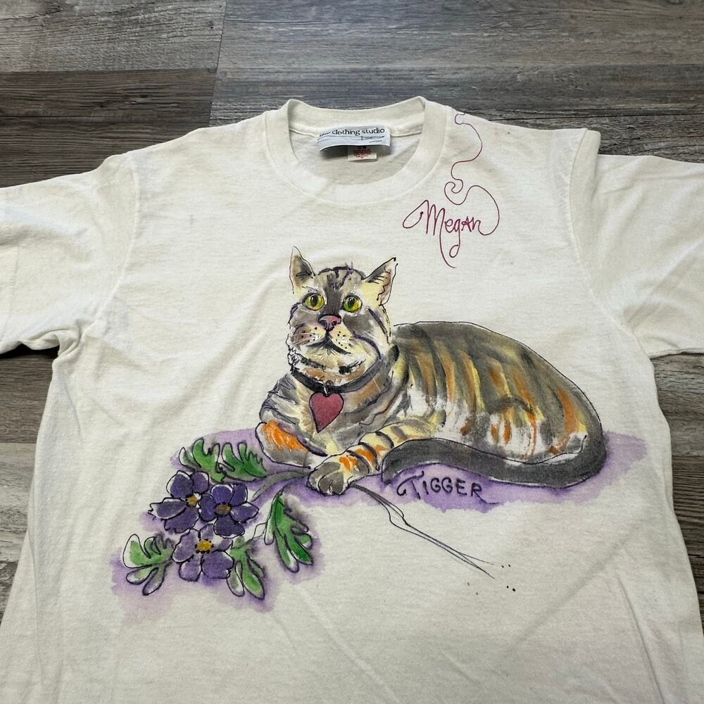 Vintage 80s Hanes Megan Tigger White Womens S Single Stitch Graphic‎ T-Shirt USA